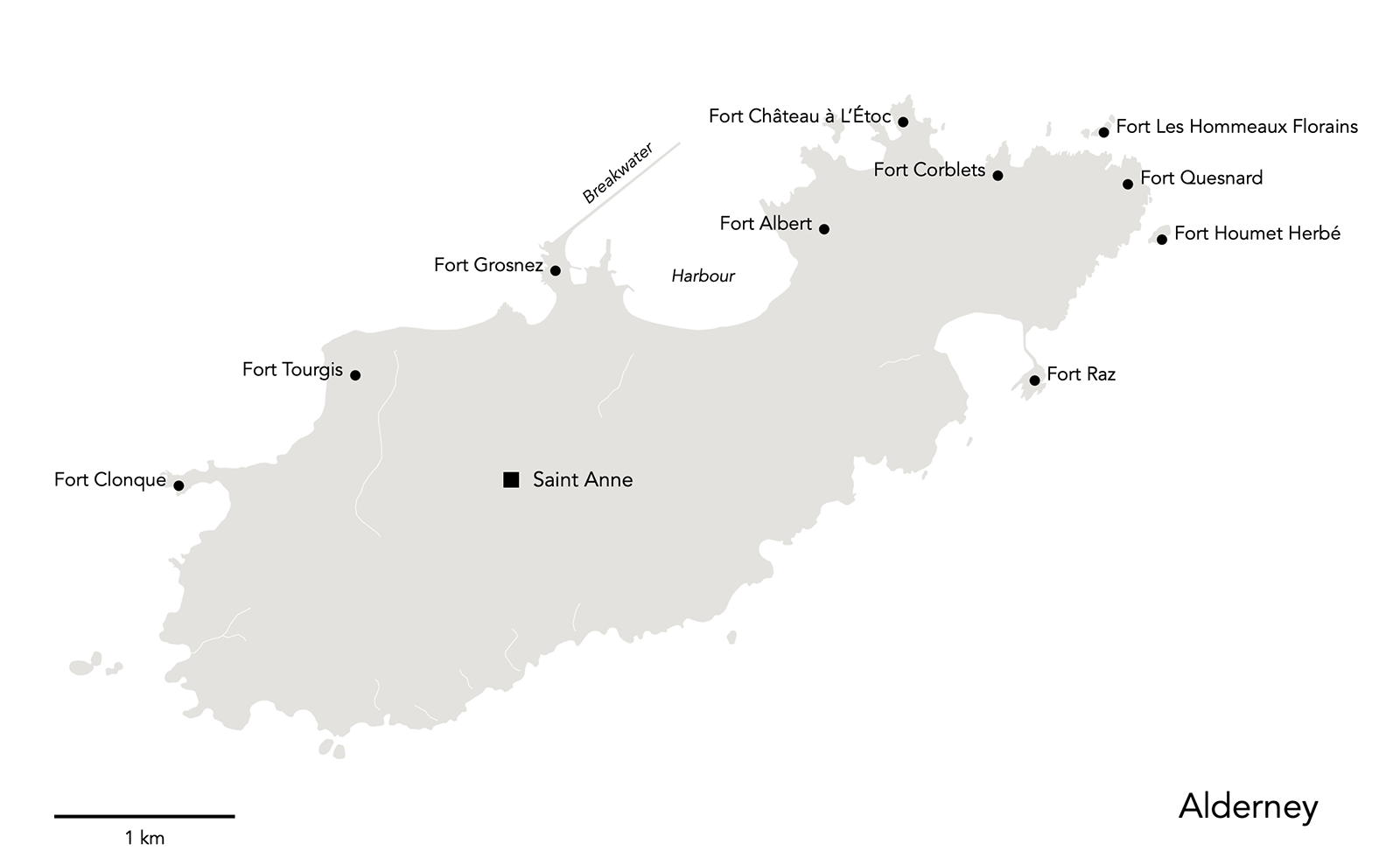 Map of Alderney's Victorian Forts